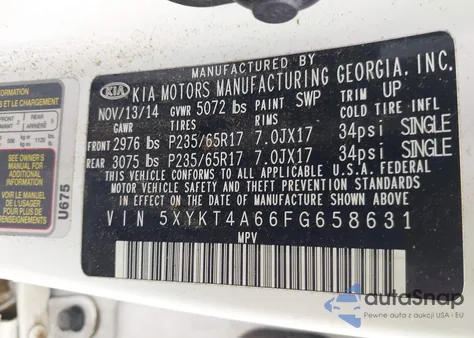 2015 Kia Sorento Lx из США, поврежденный, VIN 5XYKT4A66FG658631